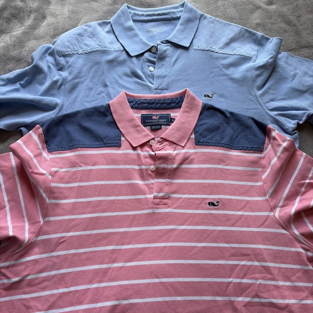 Lot Of 2 Vineyard Vines Men's XL Polo Shirts Casual Short Sleeve Pink Blue